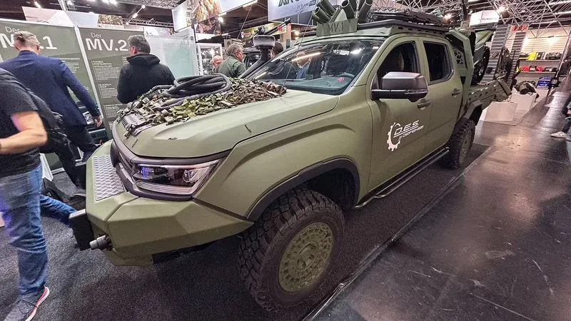 Militärisch modifizierter Volkswagen Amarok von D.E.S. Defense mit Nebelmittelwurfanlage auf der Fachmesse Enforce Tac