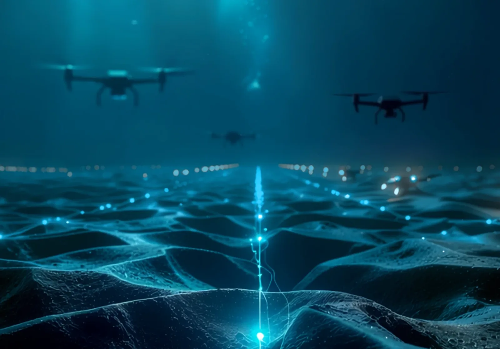 Konzeptgrafik von ThyssenKrupp Marine Systems zeigt unbemannte Unterwasserfahrzeuge zur Überwachung kritischer maritimer Infrastruktur