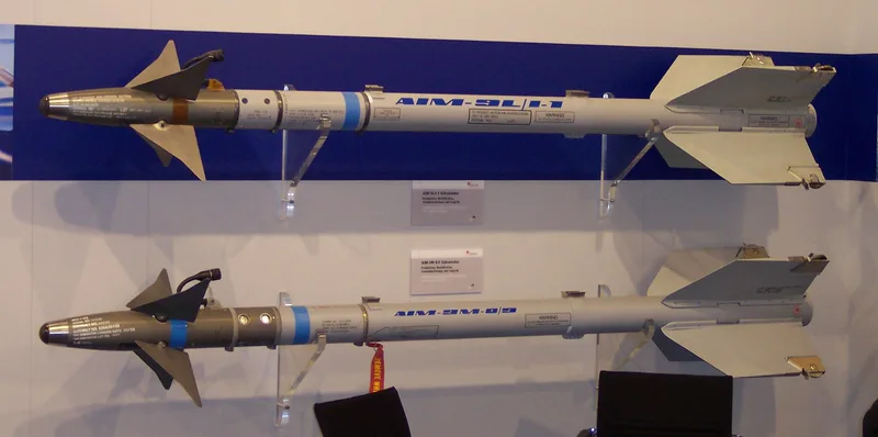 Zwei Luft-Luft-Lenkflugkörper der Sidewinder-Familie: AIM-9L/I-1 (oben) und eine AIM-9M-8/9 (unten).