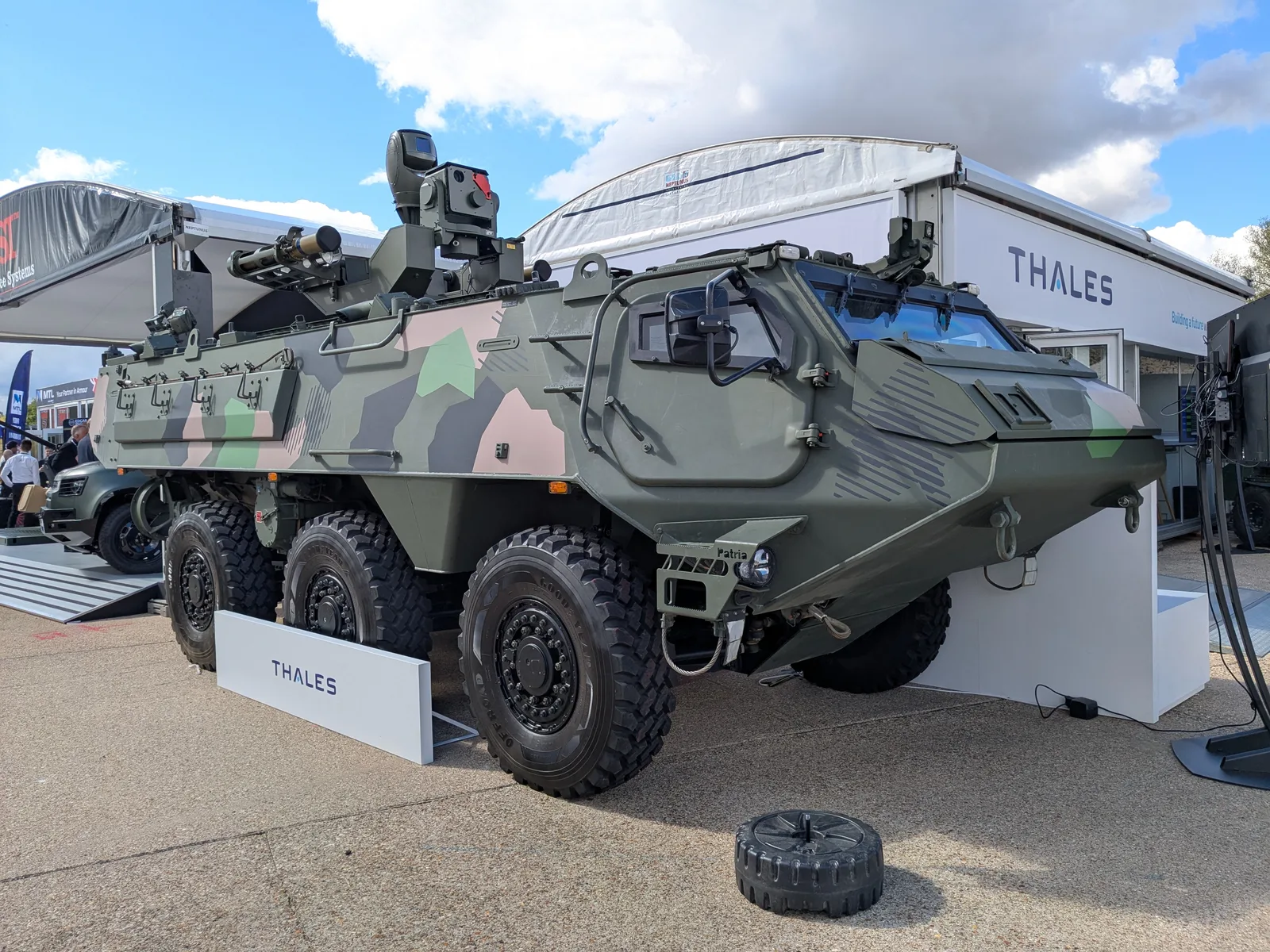 DVD 2026 saw the unveiling of a Patria 6×6 featuring the Thales RAPIDRanger weapon system, which could provide a SHORAD solution for the British Army’s Land GBAD requirement. (Pete Felstead)