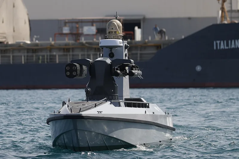 Türkiye's first USV ULAQ's anti-surface warfare (ASuW) version armed with guided rockets and missiles.