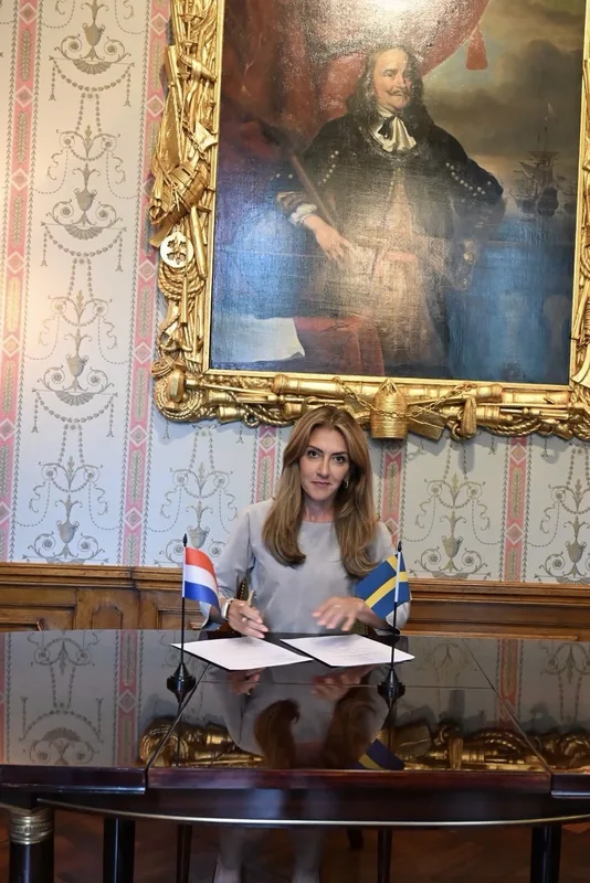 Dutch Deputy Prime Minister and Minister of Defence Dilan Yeşilgöz-Zegerius seen here formally signing a letter of intent on 10 September 2026 covering the Dutch acquisition of a GlobalEye AEW&C platform and long-term co-operation with Sweden in the field of airborne surveillance and command capabilities.