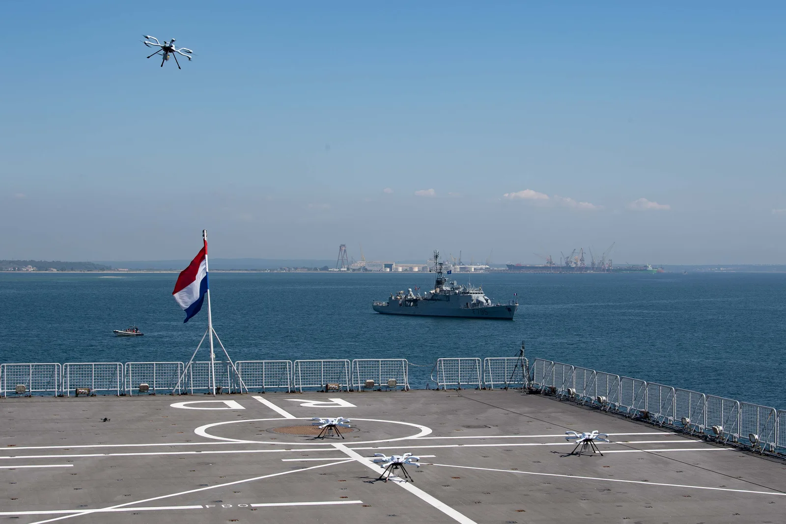 Pictured is the Royal Netherlands Navy (RNLN) amphibious ship HNLMS Rotterdam operating with UAVs and USVs at the ‘REPMUS 2022’ exercise in Portugal. NNAG is establishing new procurement approaches.