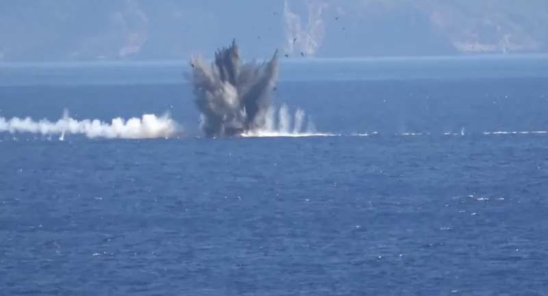 The Pirana OWA USV detonates against its target.