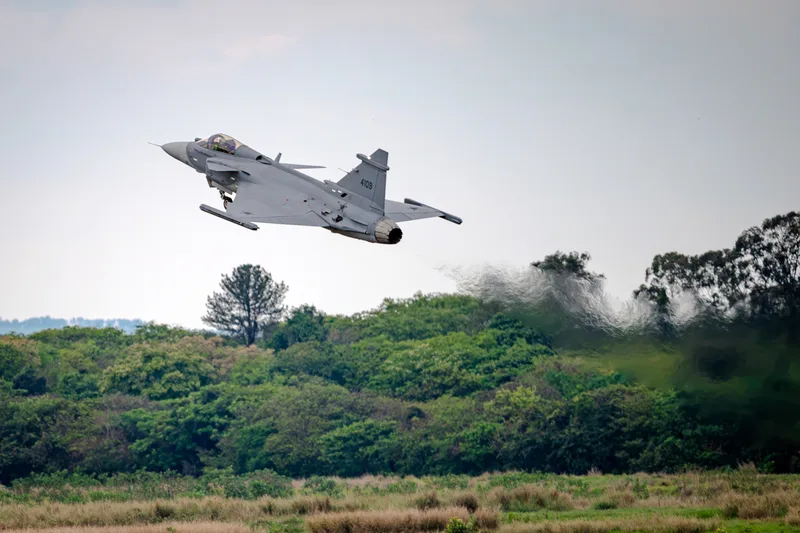 The first Saab Gripen E licence-manufactured by Brazil’s Embraer completed its maiden flight from Embraer's Gavião Peixoto aerodrome in São Paulo State on 6 October 2026.