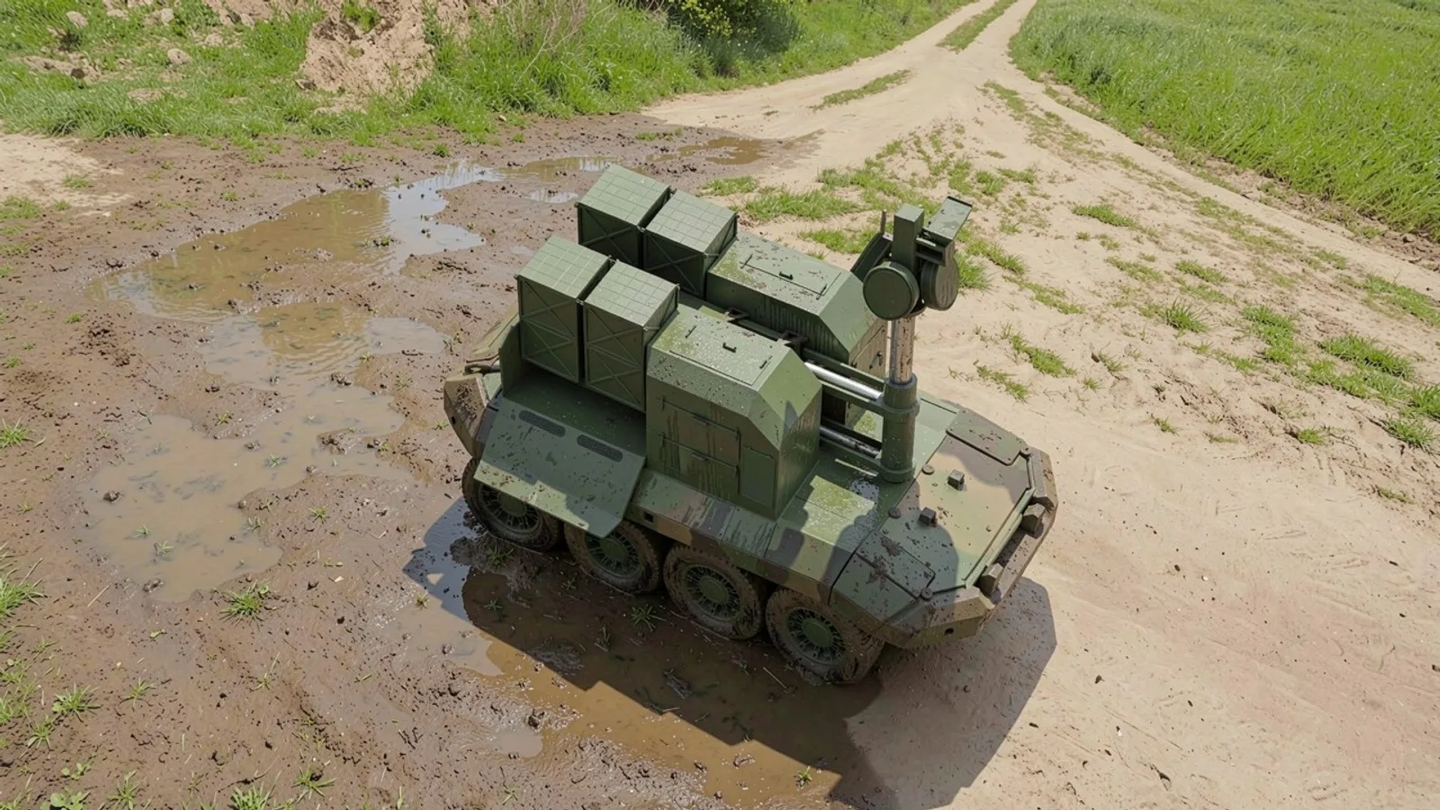 A Skapion CGI showing the company’s concept for a remotely controlled vehicle containing launchers for its Hadar low-cost air defence interceptors.