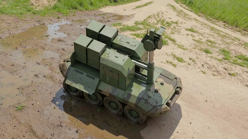 A Skapion CGI showing the company’s concept for a remotely controlled vehicle containing launchers for its Hadar low-cost air defence interceptors.