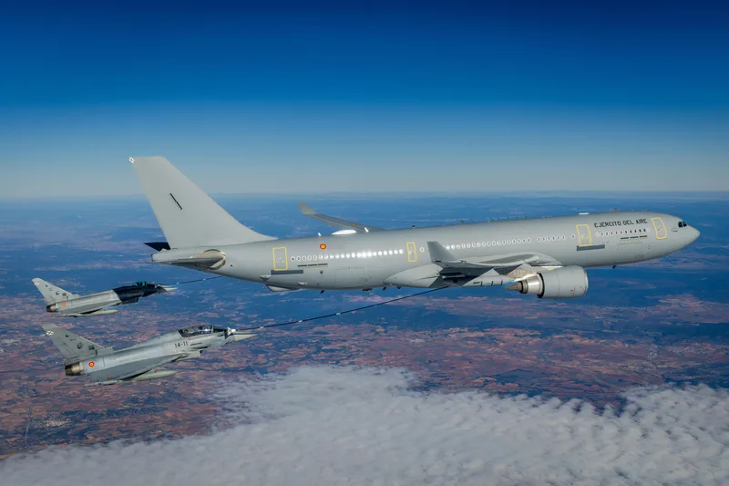 Spanish and British MRTTs were delivered without a centreline boom. Spain signed an order for three MRTTs from Airbus on 12 November 2021. These were based on ex-Iberia airliners and the first two entered service in passenger configuration in 2021-22, with the third entering service in 2025 as a tanker. Poland and Spain jointly purchased seven A330 MRTT+ aircraft in August 2026: three for Spain, four for Poland.
