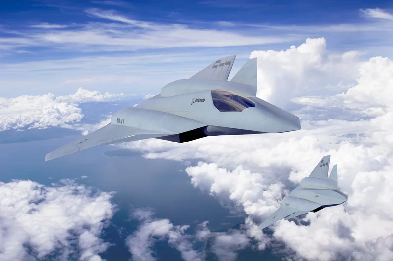 This early Boeing F/A-XX render showed manned and unmanned variants of a naval aircraft concept that did have canard foreplanes and an angular ‘chisel nose’. The manned variant seemed to be a single-seater.