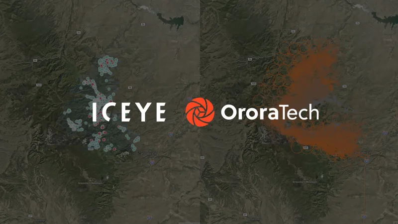 Satellitengestützte Branderfassungsdaten von ICEYE und OroraTech im direkten Vergleich auf einer Geländekarte